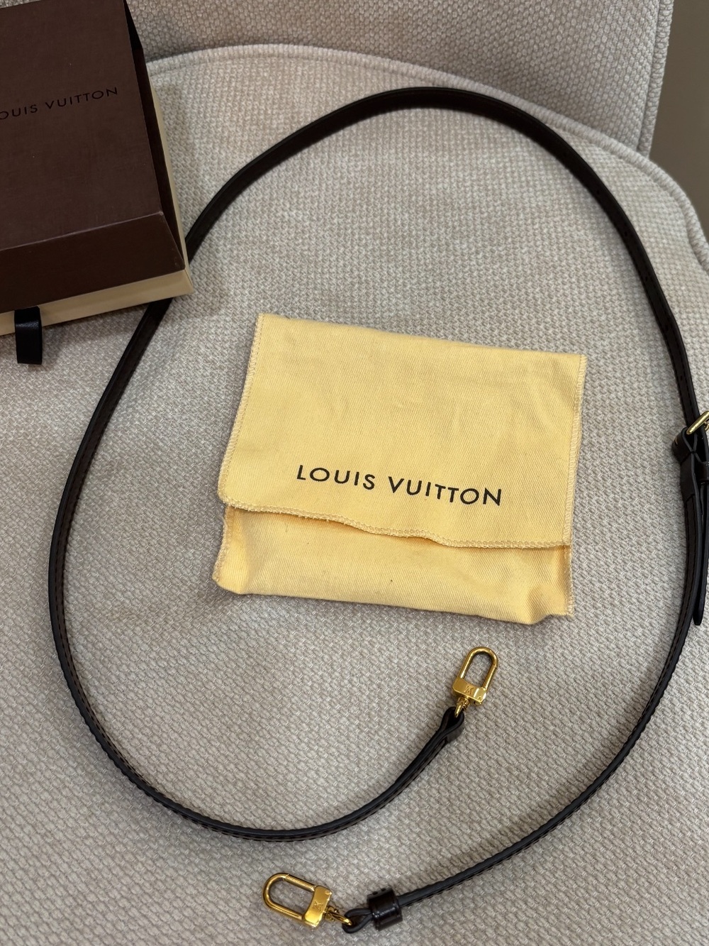 Louis Vuitton Dark Brown Leather Crossbody Strap with Gold Hardware